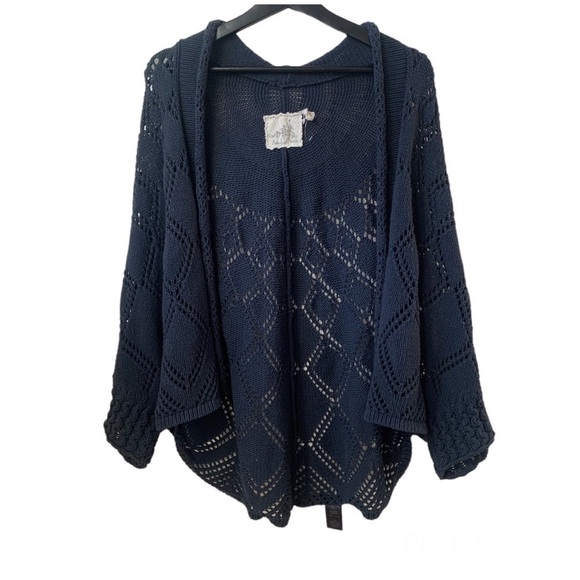 Anthropologie Angel of the North Graduated Diamond Navy Knit Cardigan Preppy Xs - Picture 3 of 12